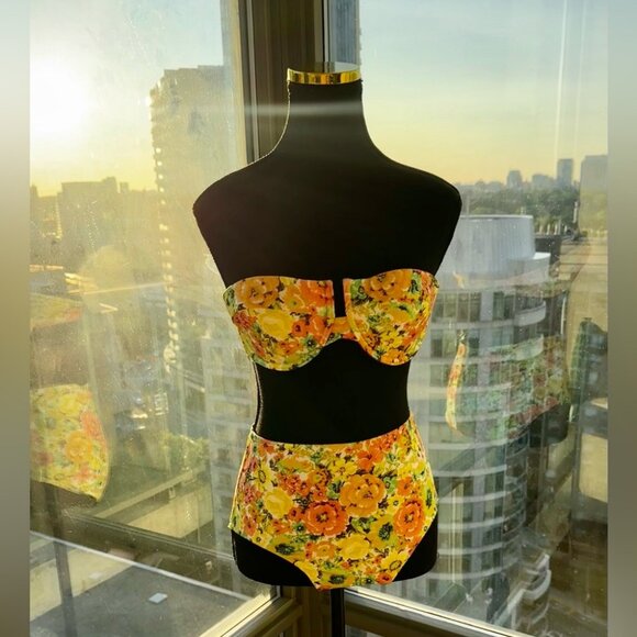 🆕 ZIMMERMANN 🧿 NWOT Yellowy Floral Print Balconette Bandeau Bikini - Sz 2/US 6 - Picture 5 of 16